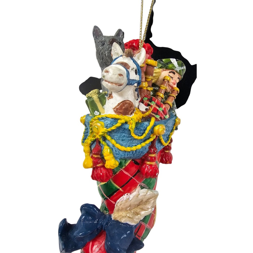 Resin Scottish‎ Stocking Ornament Boy Bagpipes Horse Christmas Decoration